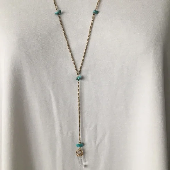 Boho Turquoise and Quartz Crystal Necklace - Picture 3 of 4